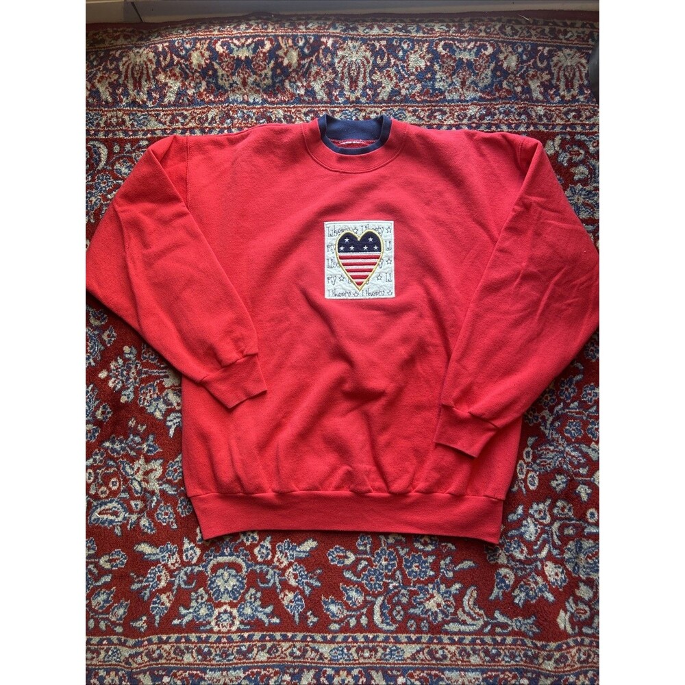 Vintage 90s USA Embroider Quilt Button Heart Cottagecore Sweatshirt Small